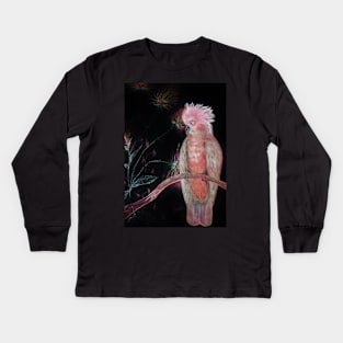 PINK COCKATOO PARROT TROPICAL EXOTIC ABSTRACT PALM POSTER PRINT Kids Long Sleeve T-Shirt